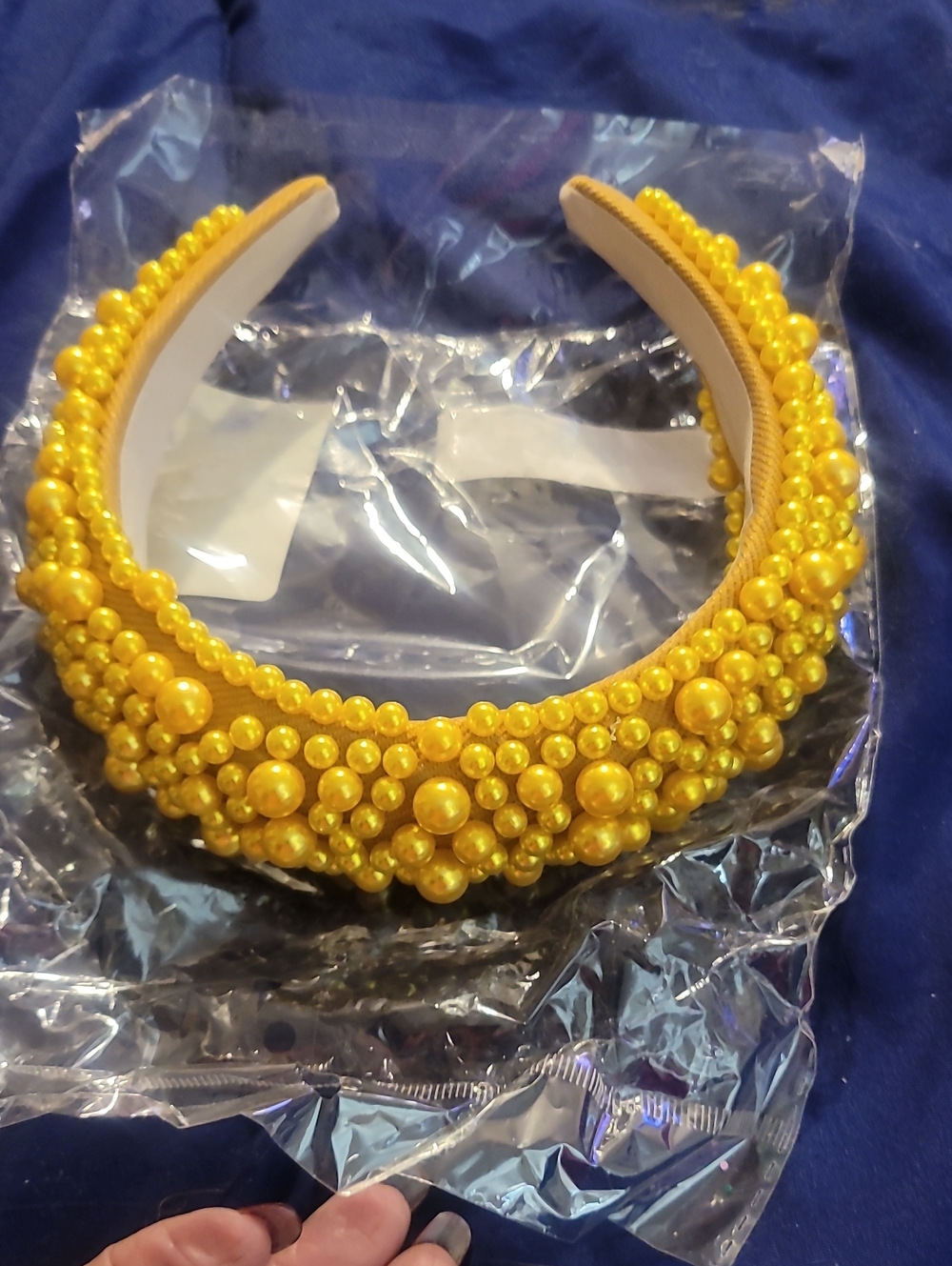 Beaded Pearl Accent Yellow Headband